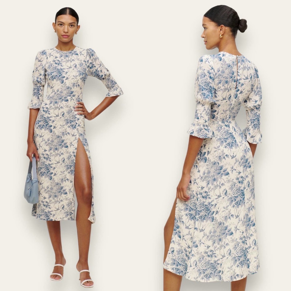 Reformation Blue and White Floral Midi Dress